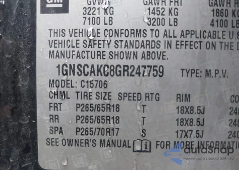 2016 Chevrolet Tahoe Ls from USA, damaged, VIN 1GNSCAKC8GR247759